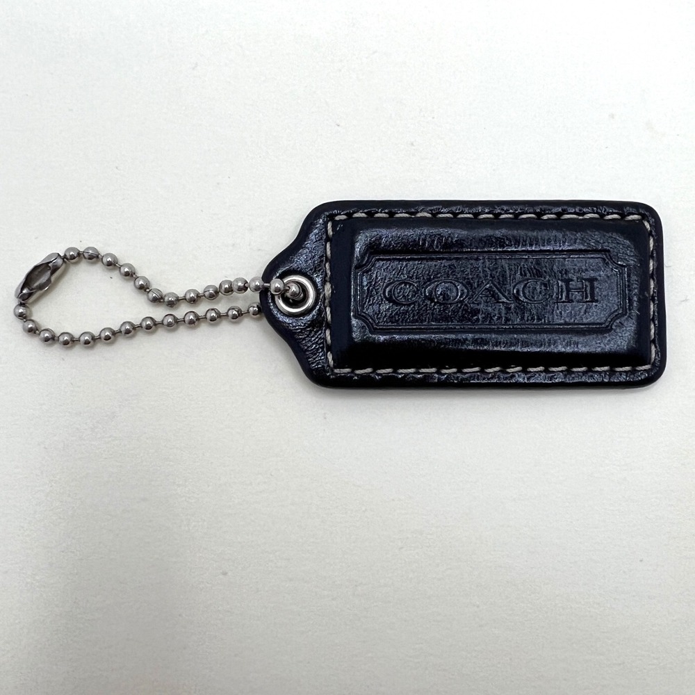Coach Brown Leather Hangtag with White Contrast Stitching Silver Ball Chain Y2K